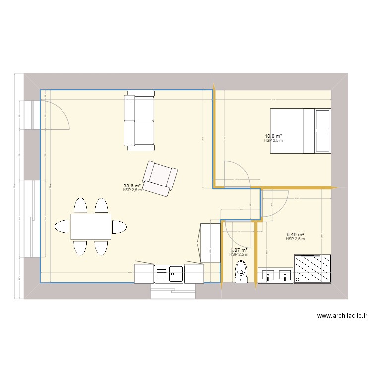 PIGANIOL. Plan de 4 pièces et 53 m2