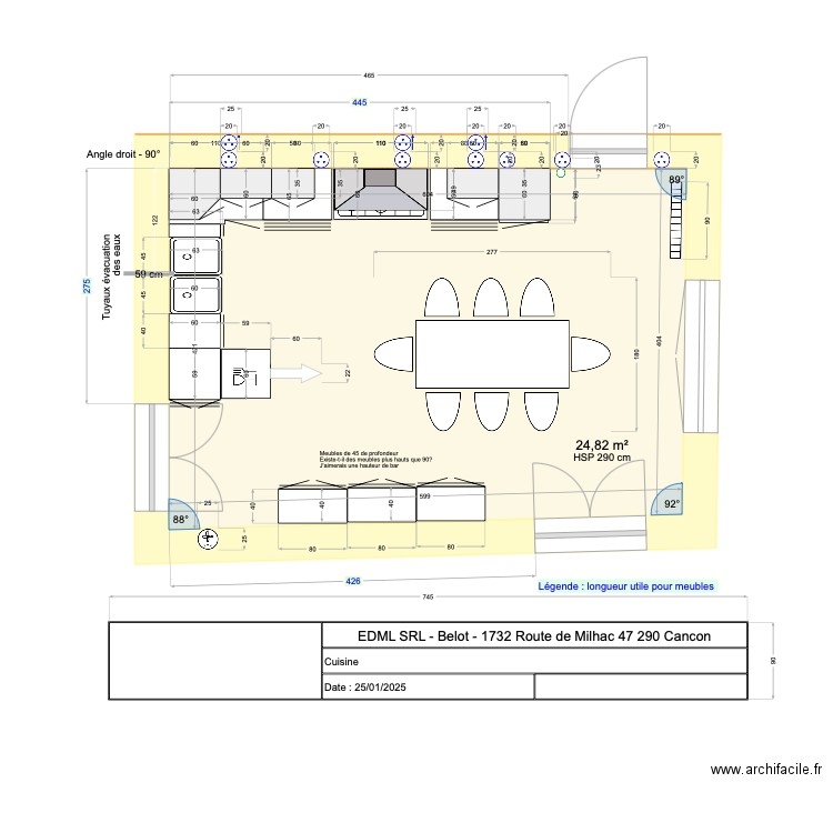 Belot - cuisine. Plan de 1 pièce et 25 m2