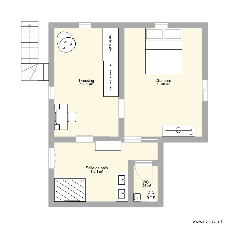 2 eme étages. Plan de 4 pièces et 48 m2