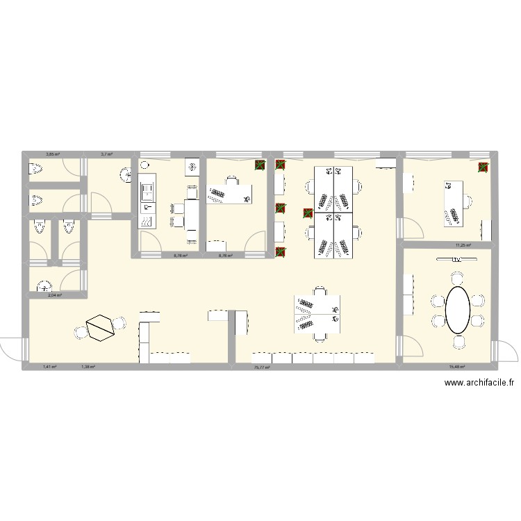 Bureau. Plan de 10 pièces et 132 m2