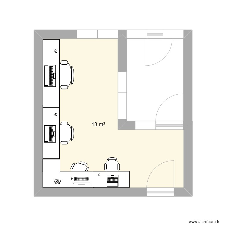 plan salle de travail. Plan de 1 pièce et 13 m2