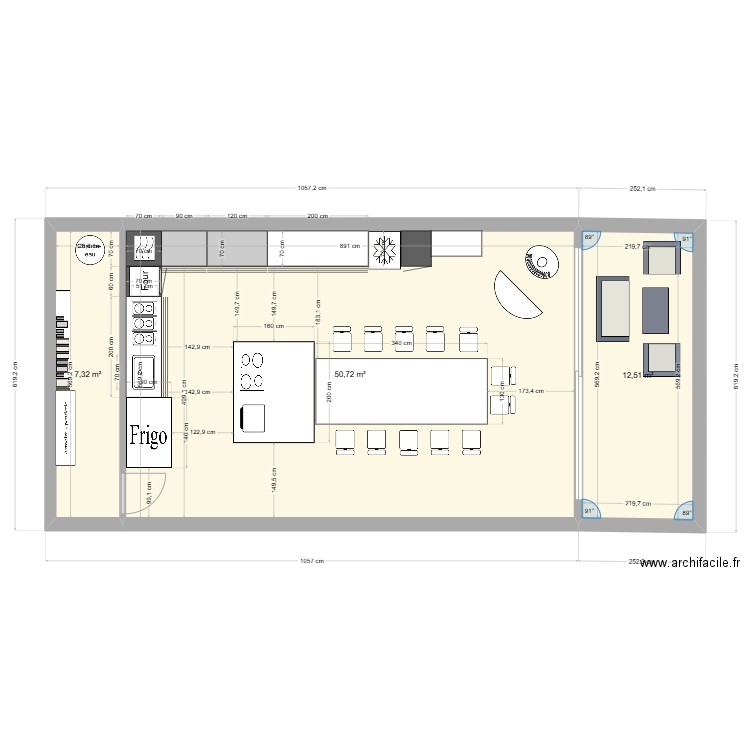 Extension V2. Plan de 3 pièces et 71 m2