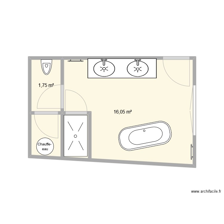 SDB CLEMENT. Plan de 2 pièces et 18 m2