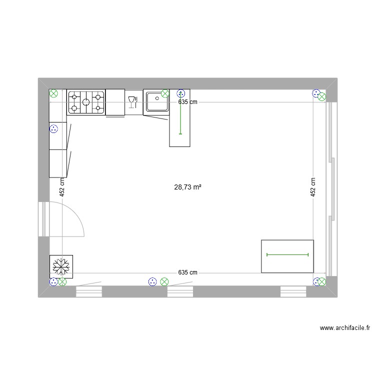 cuisine. Plan de 1 pièce et 29 m2