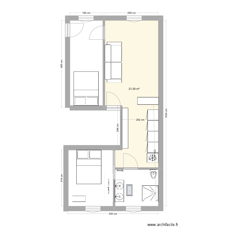 Quichou. Plan de 1 pièce et 22 m2