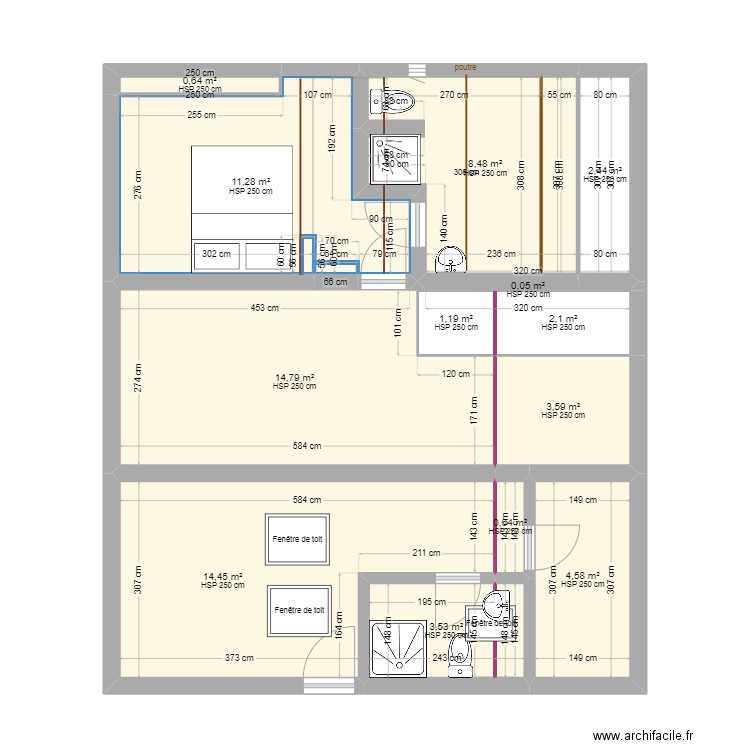 2eme étage chbre amis 2. Plan de 13 pièces et 68 m2