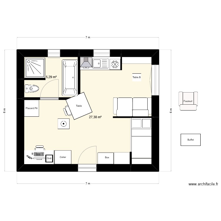 Maison Améliorer Copie 1. Plan de 2 pièces et 33 m2