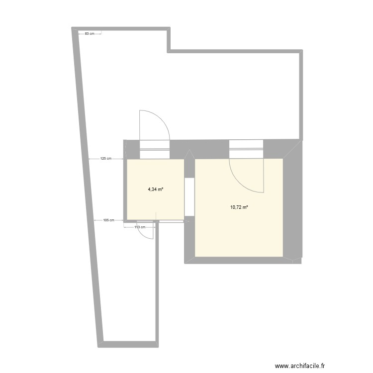 cuisine terrasse avant travaux. Plan de 2 pièces et 15 m2