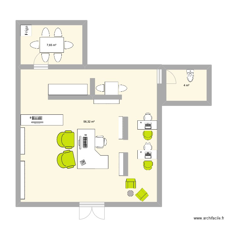 magasin. Plan de 3 pièces et 68 m2