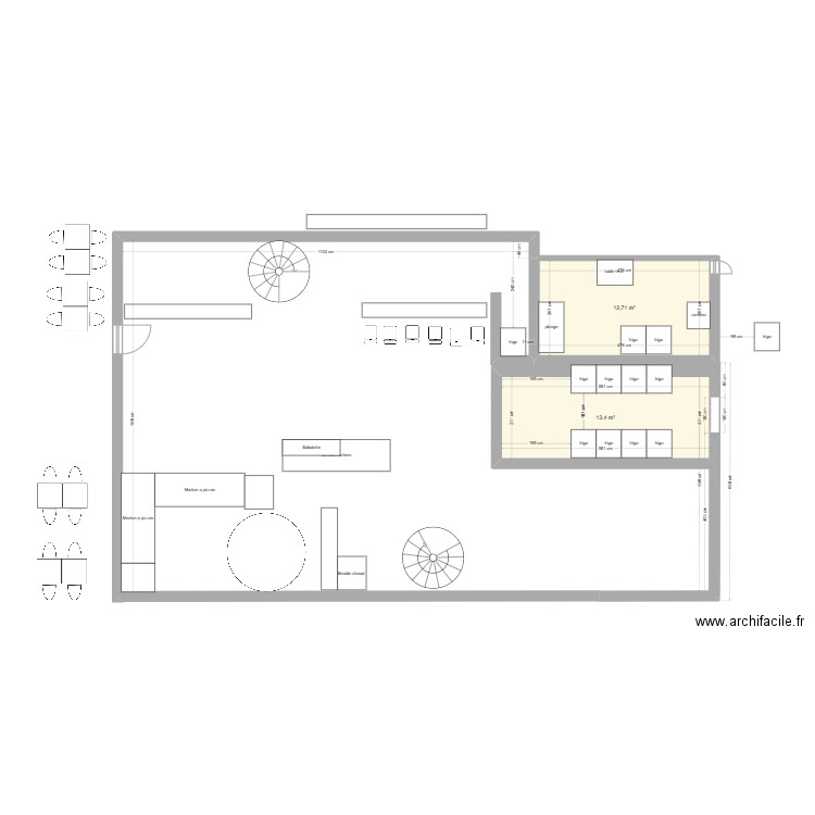 Local +. Plan de 2 pièces et 26 m2