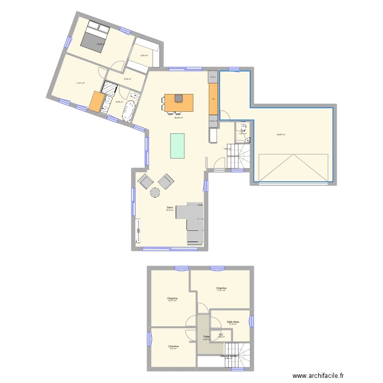 C3P. Plan de 17 pièces et 199 m2