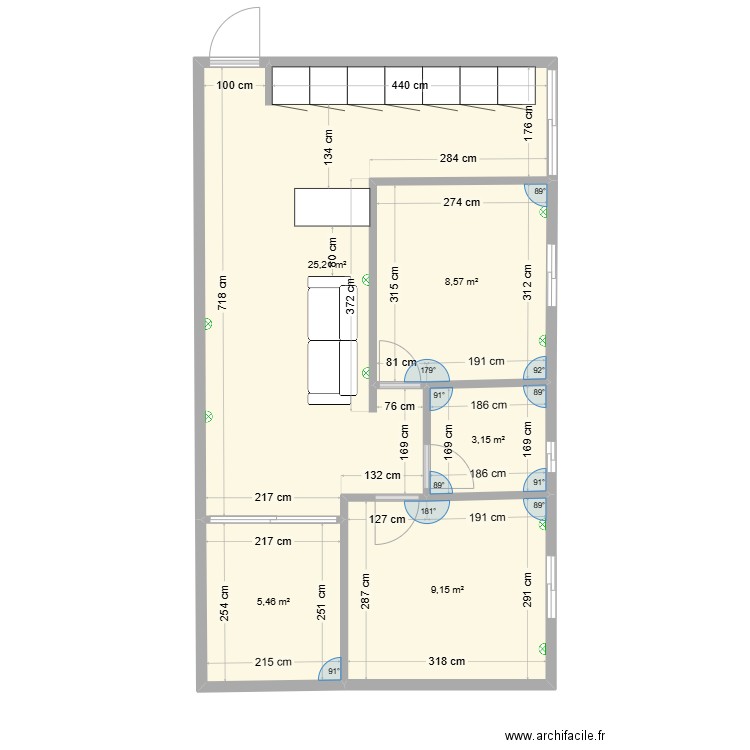 LAS OLAS . Plan de 5 pièces et 52 m2