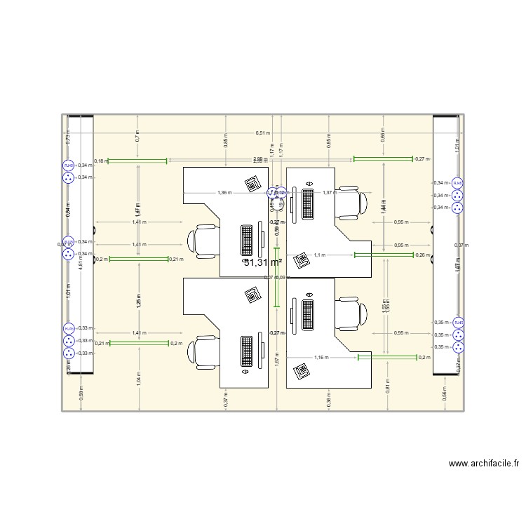 bureau EES. Plan de 1 pièce et 31 m2