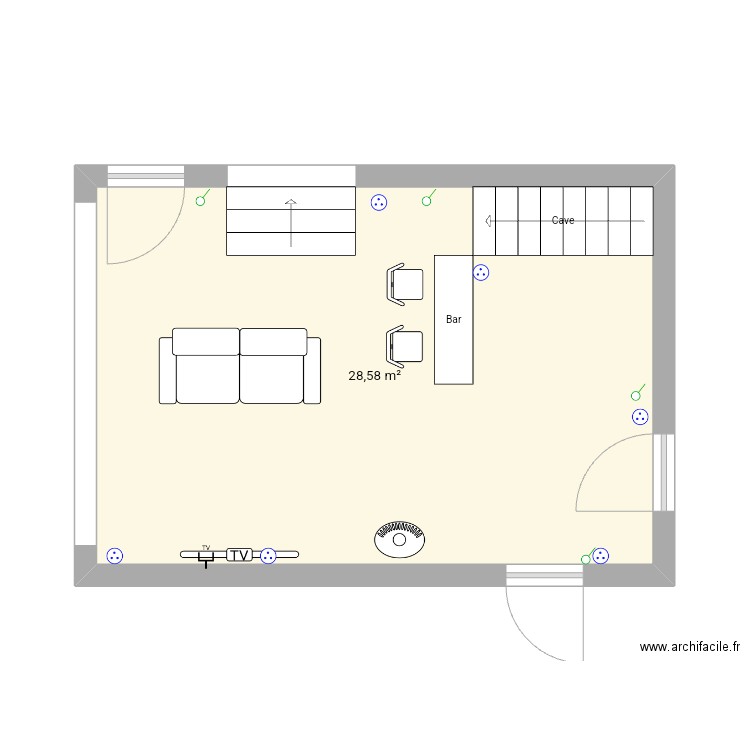 Salon. Plan de 1 pièce et 29 m2