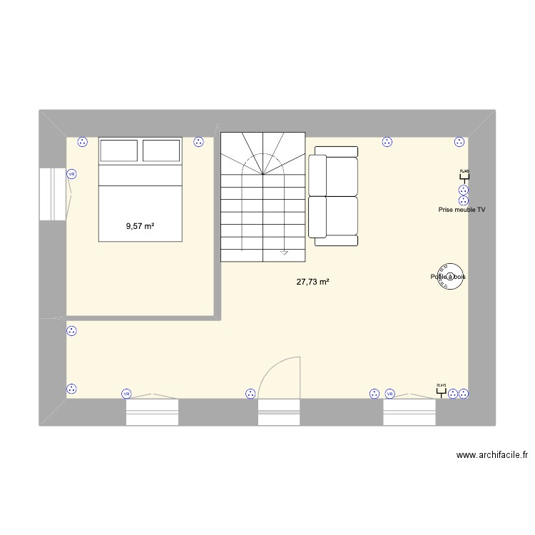 RDC Clavières. Plan de 2 pièces et 37 m2