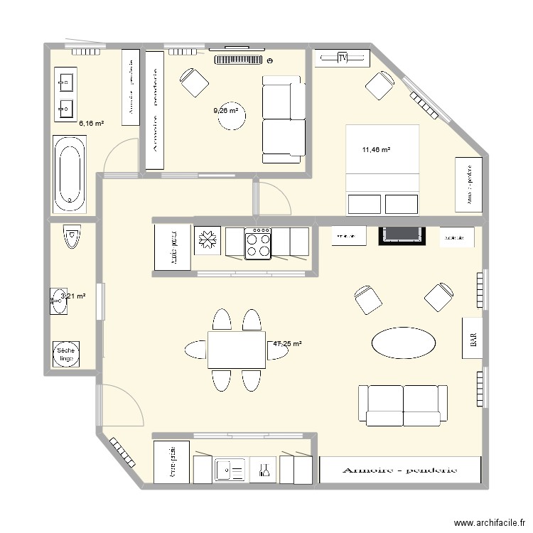 appartement 80 m2 Version 5. Plan de 5 pièces et 77 m2