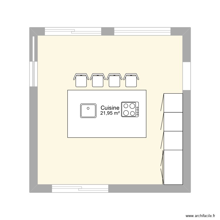 Cuisine . Plan de 1 pièce et 22 m2