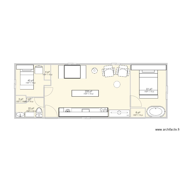 mini maison2. Plan de 8 pièces et 34 m2