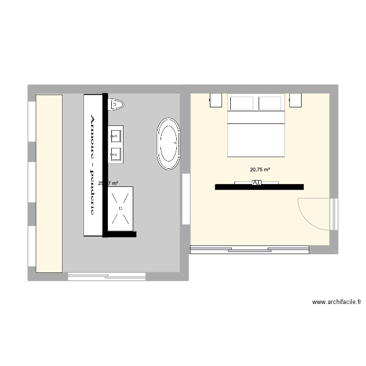 SUITE PARENTALE. Plan de 2 pièces et 46 m2