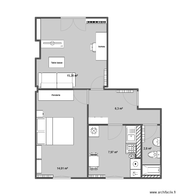 appt 2. Plan de 7 pièces et 47 m2