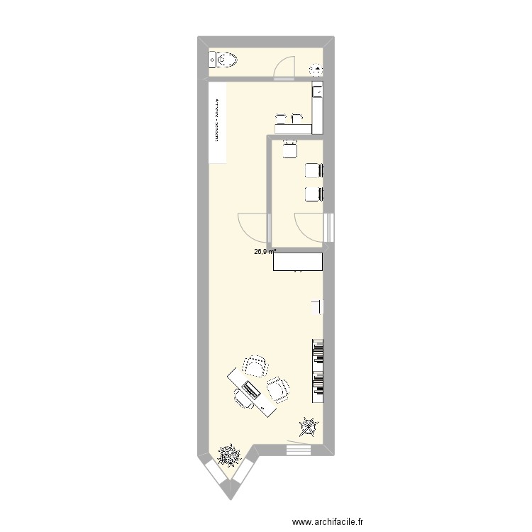 Local nouveau. Plan de 1 pièce et 27 m2