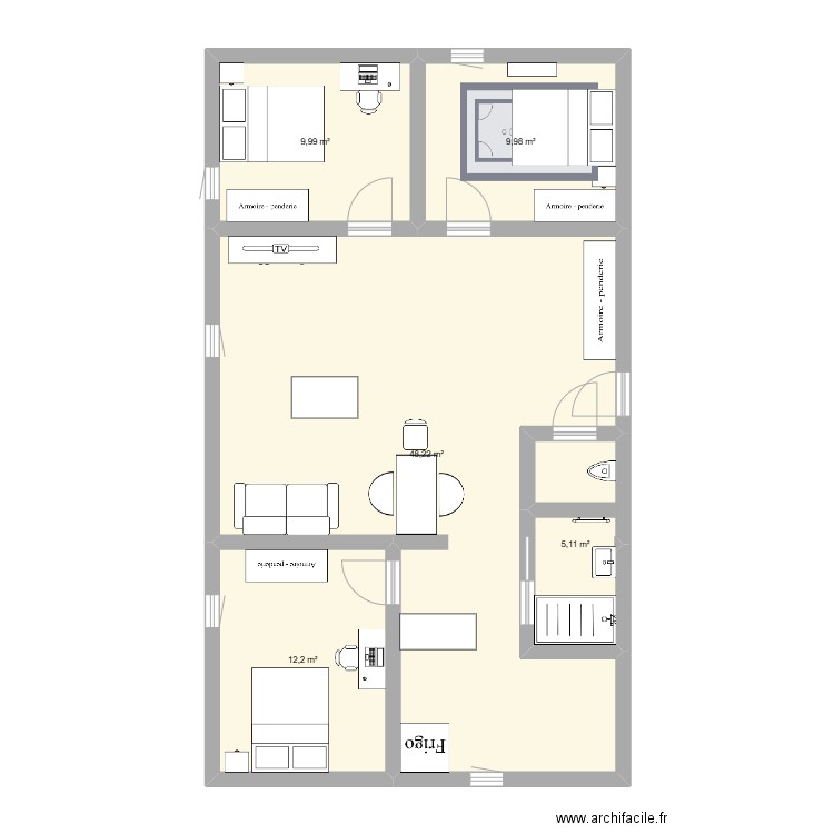 plan bancal appart Gre. Plan de 5 pièces et 86 m2