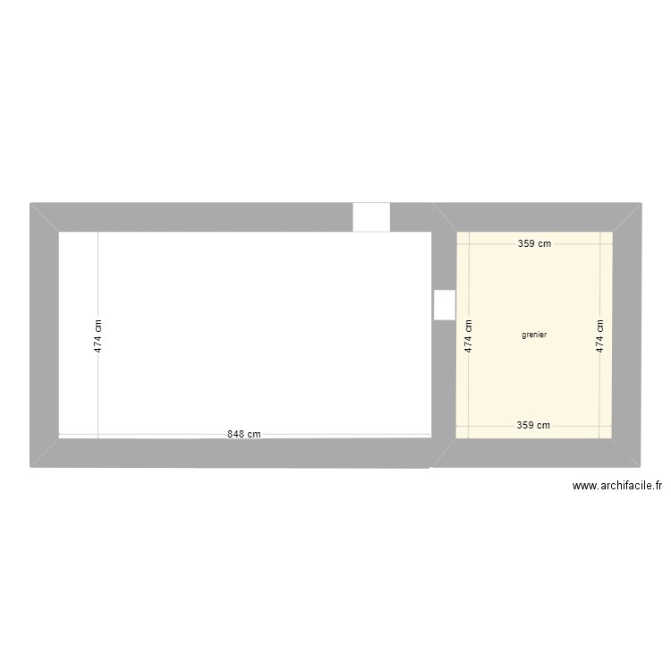 étage actuel (grenier) avec cotations. Plan de 1 pièce et 17 m2