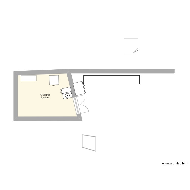 buanderie. Plan de 1 pièce et 9 m2