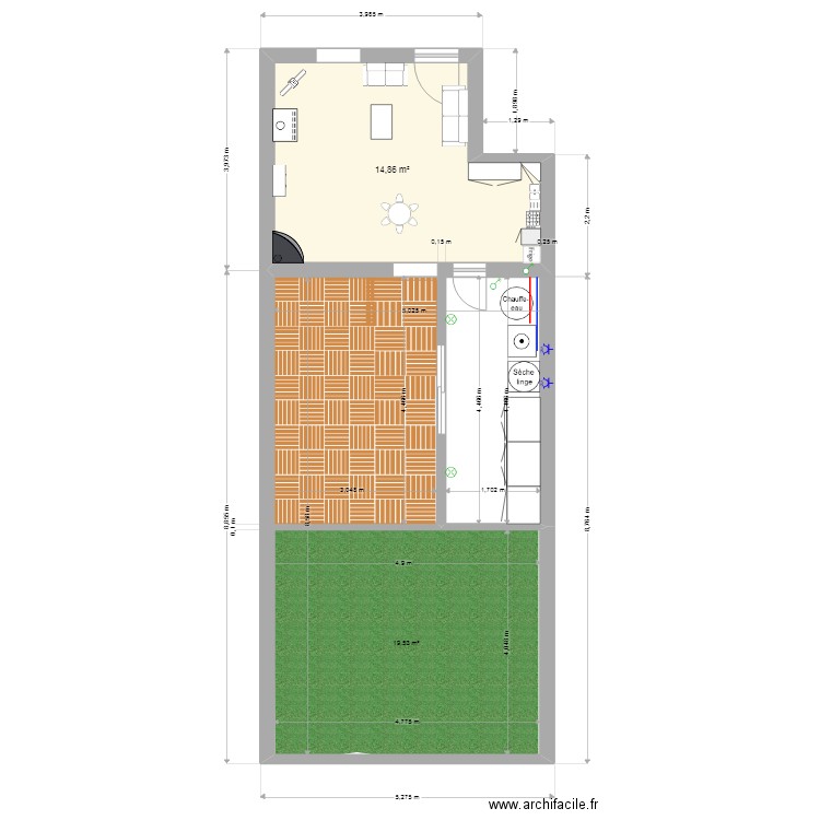 pascal. Plan de 1 pièce et 15 m2