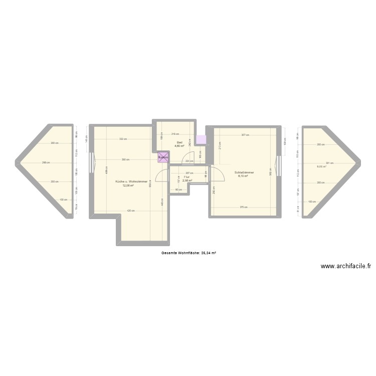 Dachsgeschoss mit Schräge. Plan de 6 pièces et 68 m2