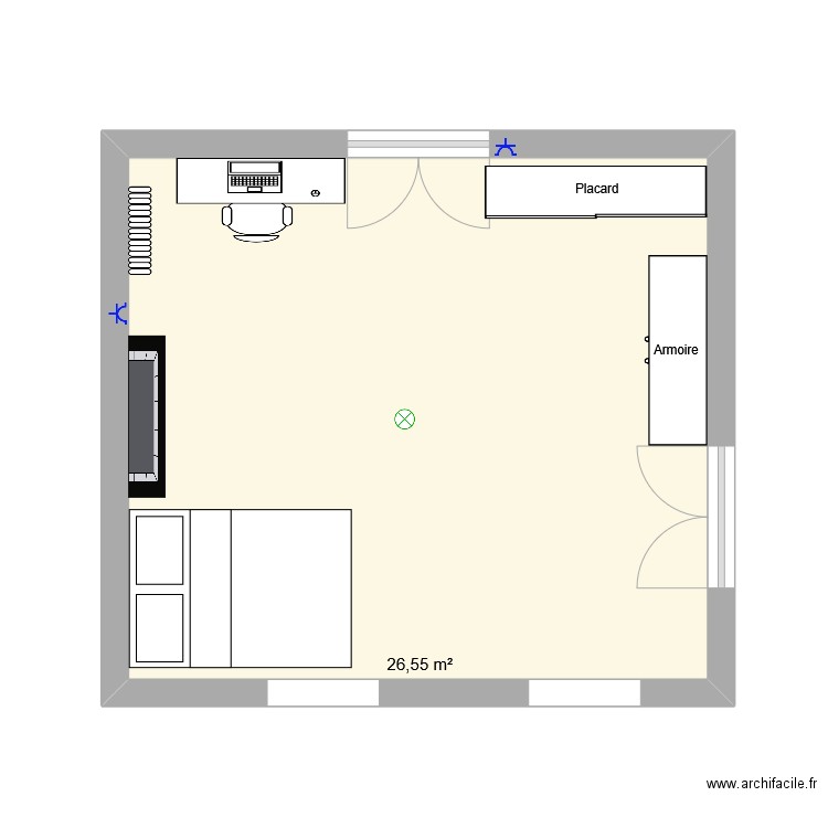 Chambre_Design. Plan de 1 pièce et 27 m2