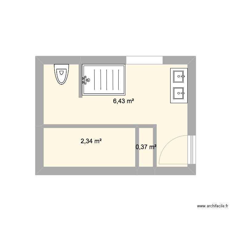 Salle de bain actuelle. Plan de 3 pièces et 9 m2