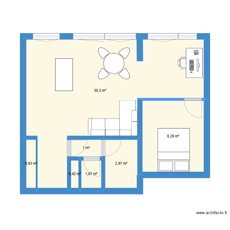 Paris-Choisy-2. Plan de 7 pièces et 45 m2