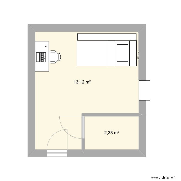 Plan Chambre Alma. Plan de 2 pièces et 15 m2