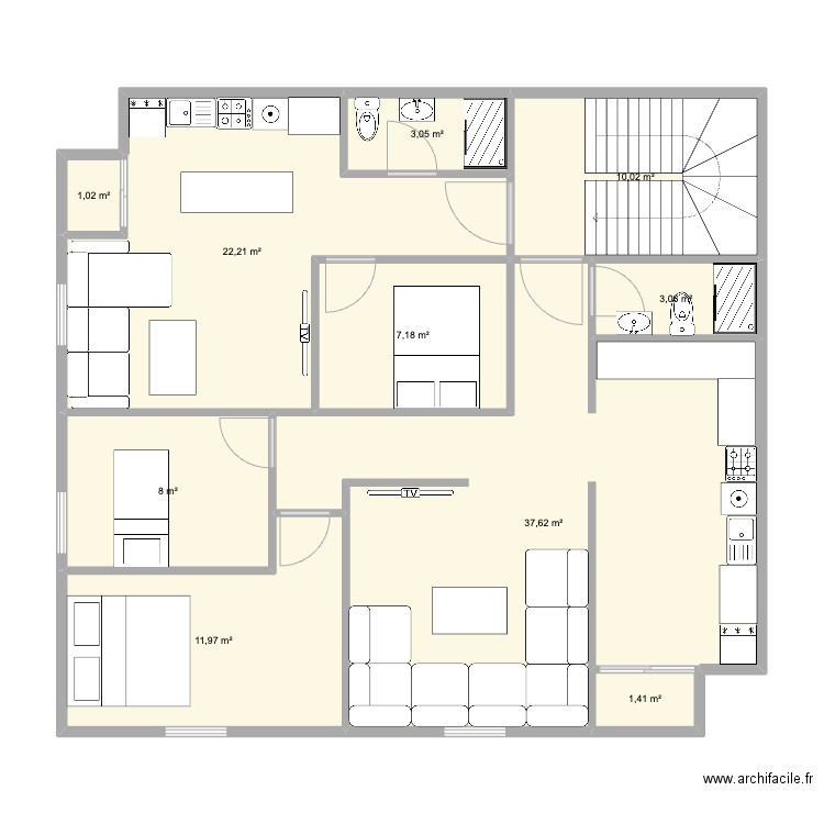 Plan possibility 2. Plan de 10 pièces et 106 m2