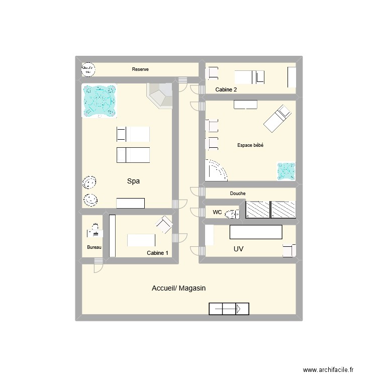 institut. Plan de 10 pièces et 14 m2