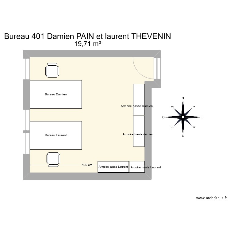 Bureau R 401-Pôle C / METRO - D. PAIN et L.THEVENIN. Plan de 1 pièce et 20 m2