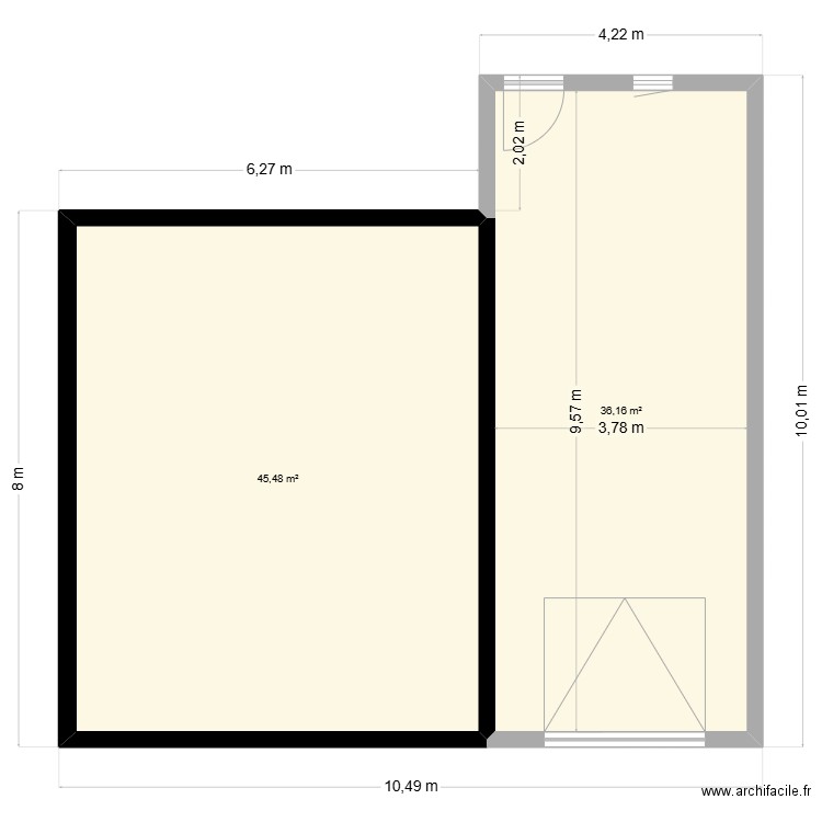 cotard. Plan de 2 pièces et 82 m2