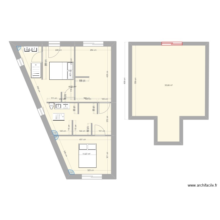 Extension-CSN. Plan de 3 pièces et 88 m2