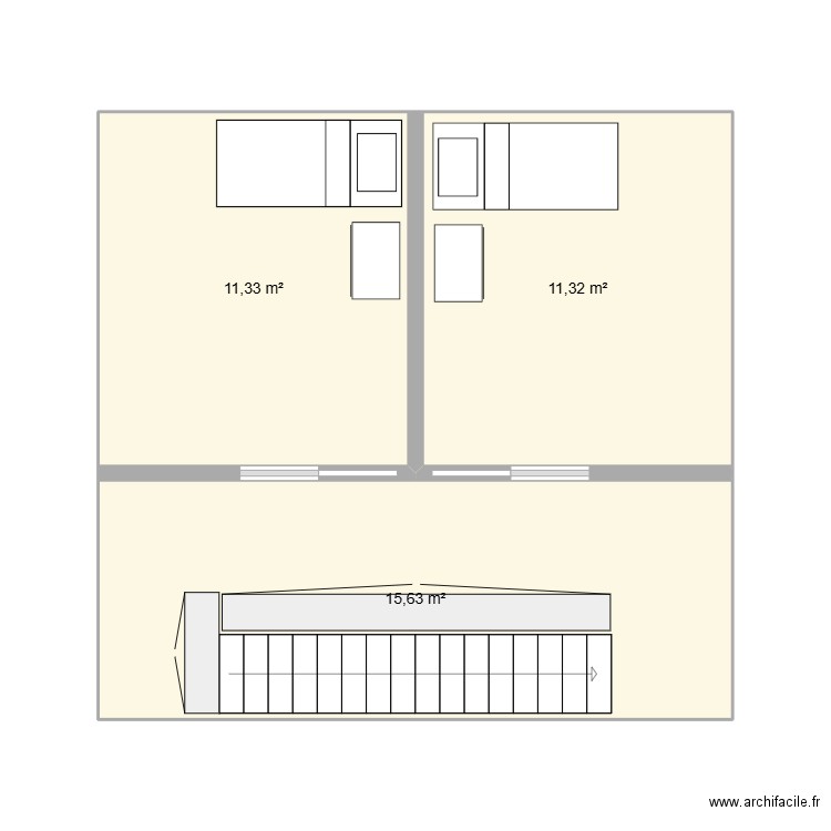 grenier. Plan de 3 pièces et 38 m2