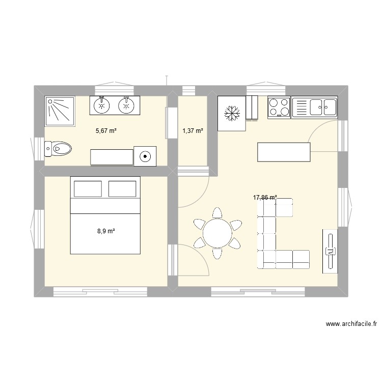 Bungalow Guadeloupe. Plan de 4 pièces et 34 m2