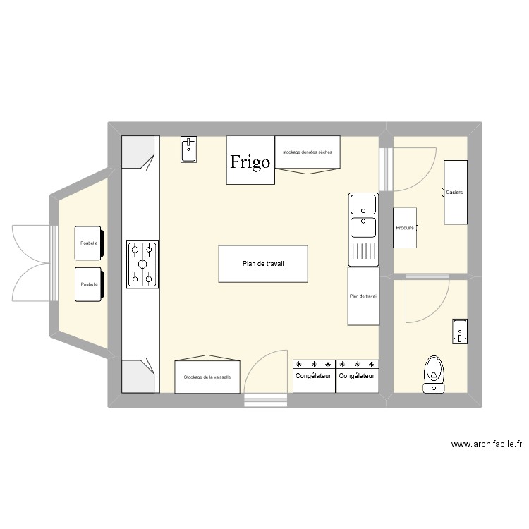 établissement fixe. Plan de 4 pièces et 32 m2