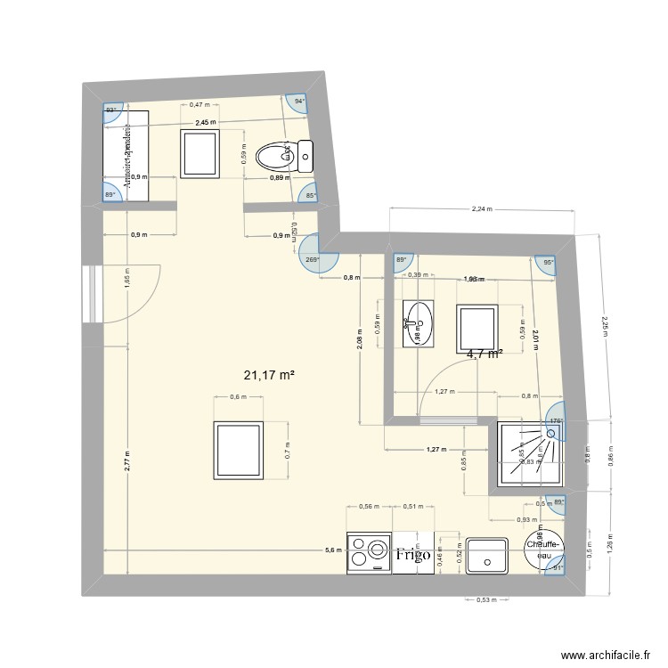 Antonin PITON. Plan de 2 pièces et 26 m2