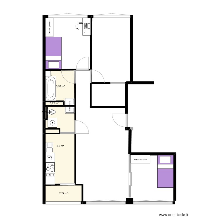 Appart V2. Plan de 5 pièces et 14 m2