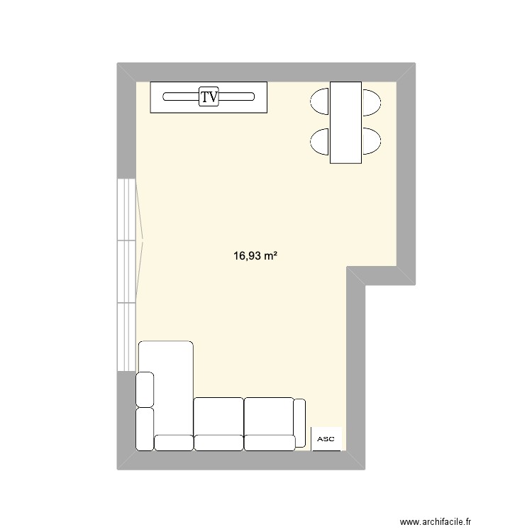 Salon. Plan de 1 pièce et 17 m2