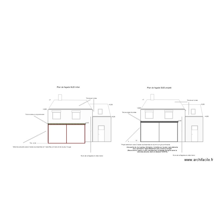 Façade sud projeté. Plan de 0 pièce et 0 m2