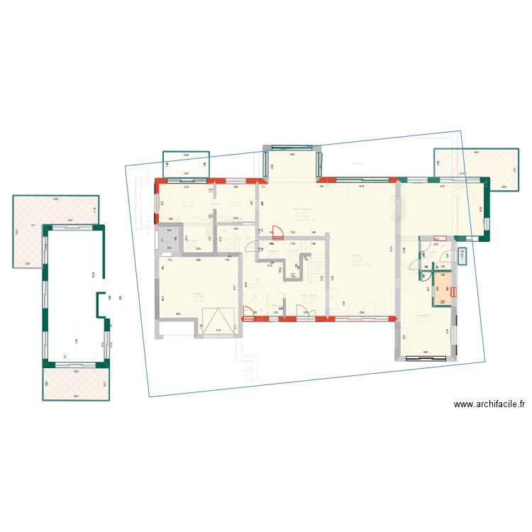 RdC réno maçonnerie. Plan de 13 pièces et 304 m2