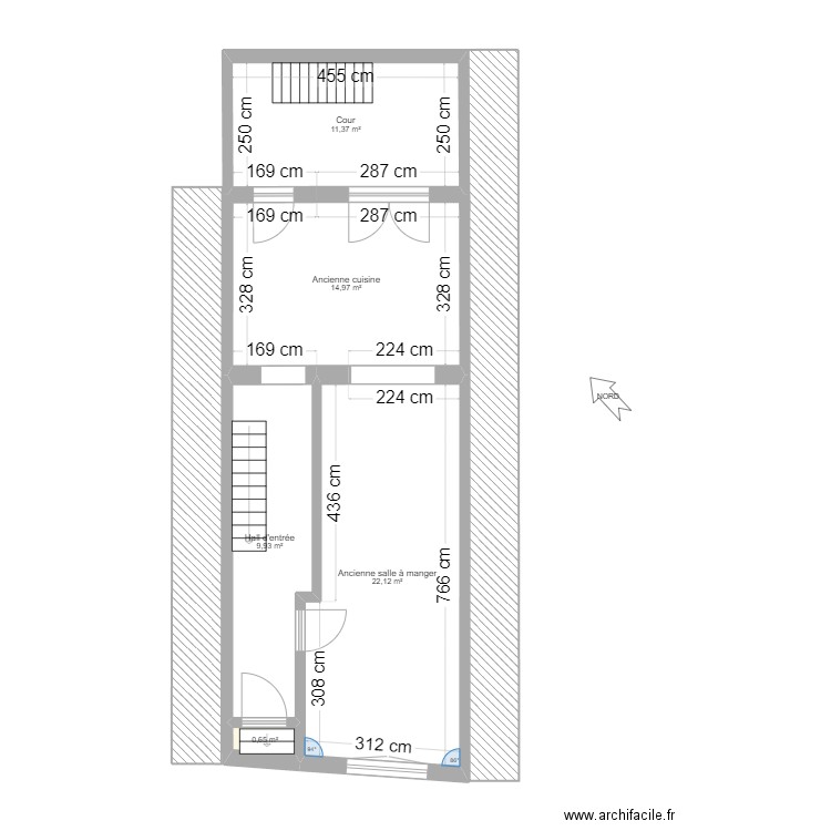 RDC existant. Plan de 5 pièces et 59 m2