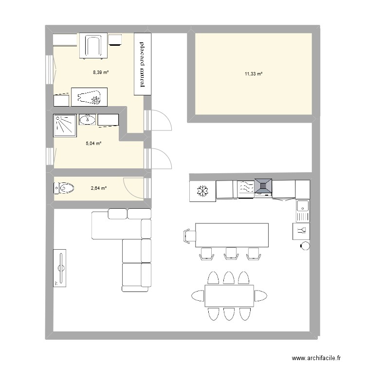 Plan Mm DUBLIN. Plan de 4 pièces et 27 m2