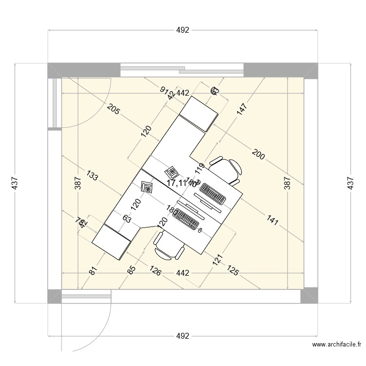 bureau médiathèque. Plan de 1 pièce et 17 m2